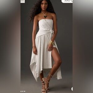 Anthropologie Strapless Dress, Hanky-Hem, White/Black Stripe, Sz XSP